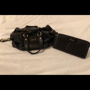 Gold on Black Coach purse and wallet